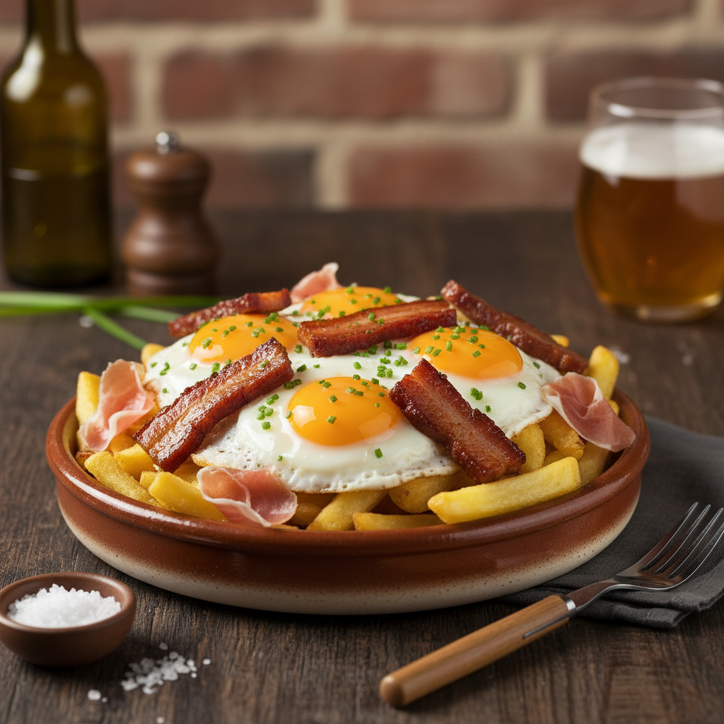 Huevos rotos con jamón